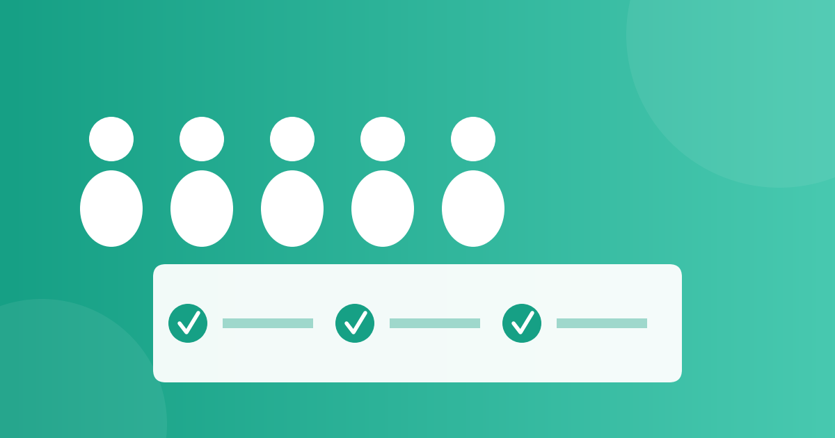 Five learners in a row, and a checklist with three finished tasks.