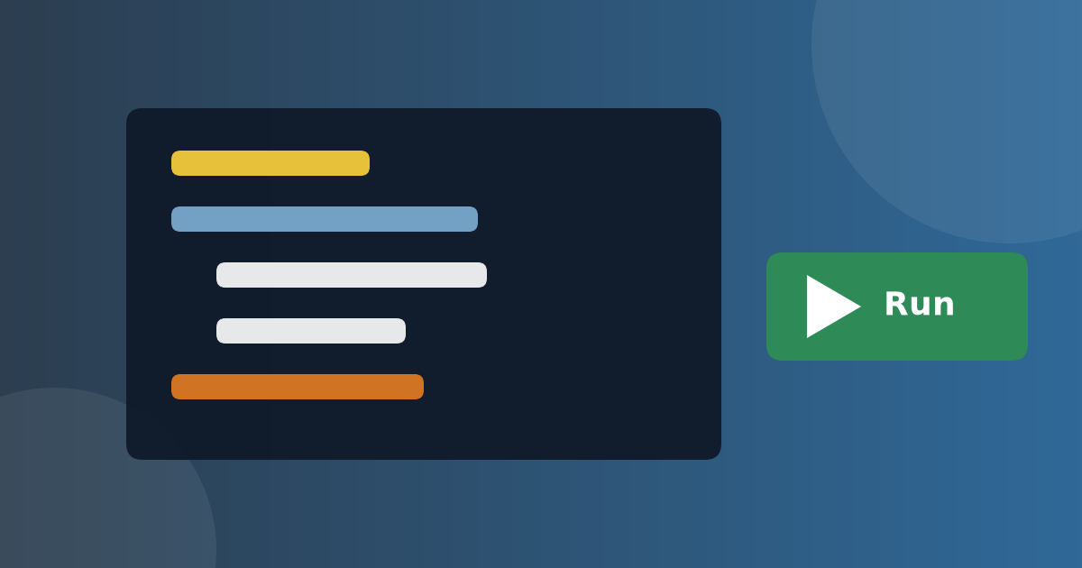 A short program in a dark window, with a green Run button beside it.